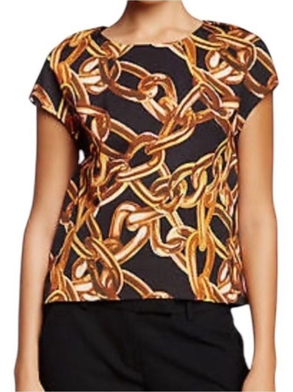 Trina Turk Carola L Chain Blouse Sleeveless Top in Black Brown Rust Size Small